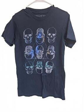 Ring Of Fire Downtown Y2K Los Angeles Skulls Navt T-shirt  Size S